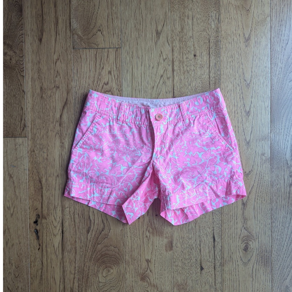 Lilly Pulitzer Callahan Shorts Pink White Floral Print Cotton 00 Bright Preppy